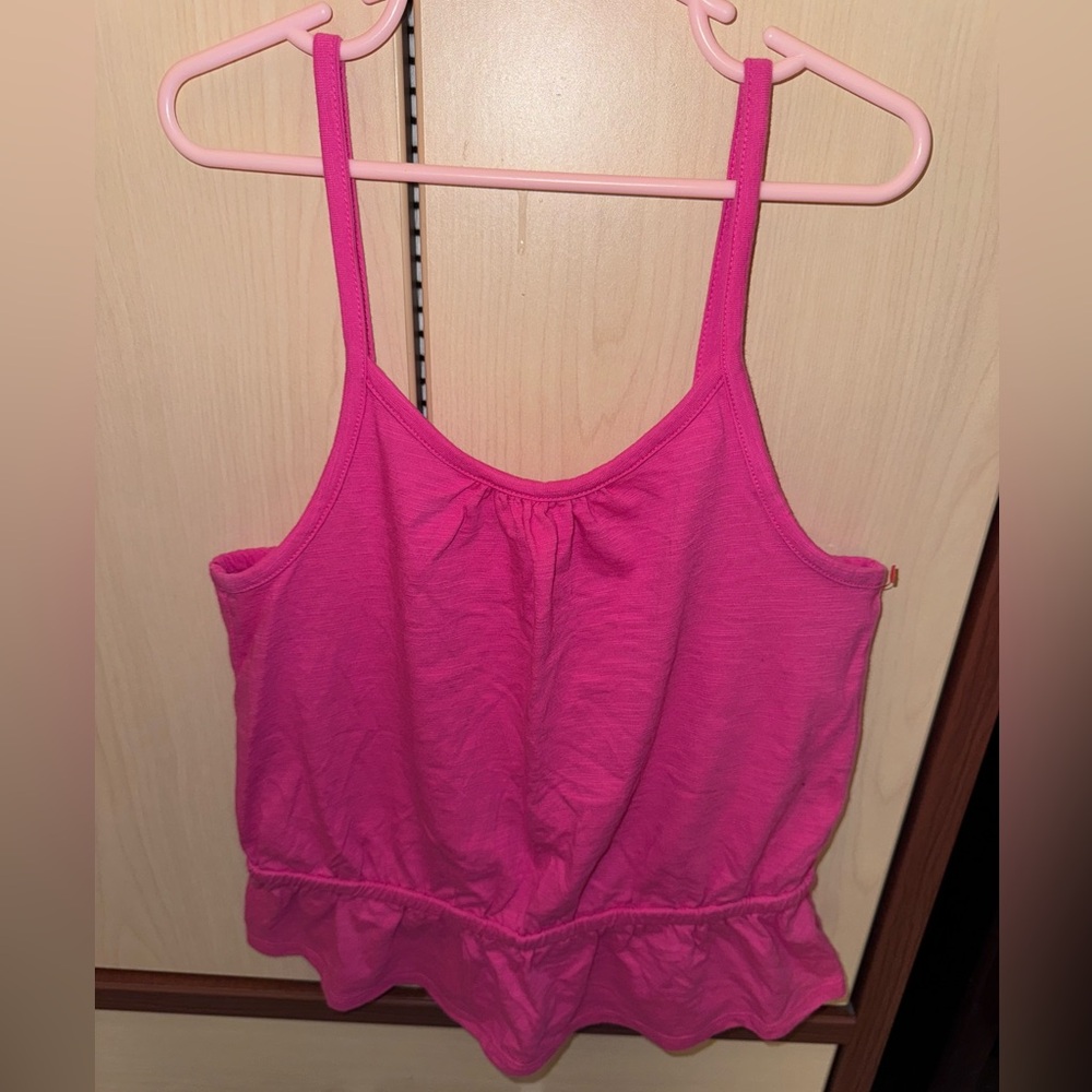 Cat & Jack Girls Pink Peplum Cami Tank Top Size L 10/12 Adjustable Straps NWOT